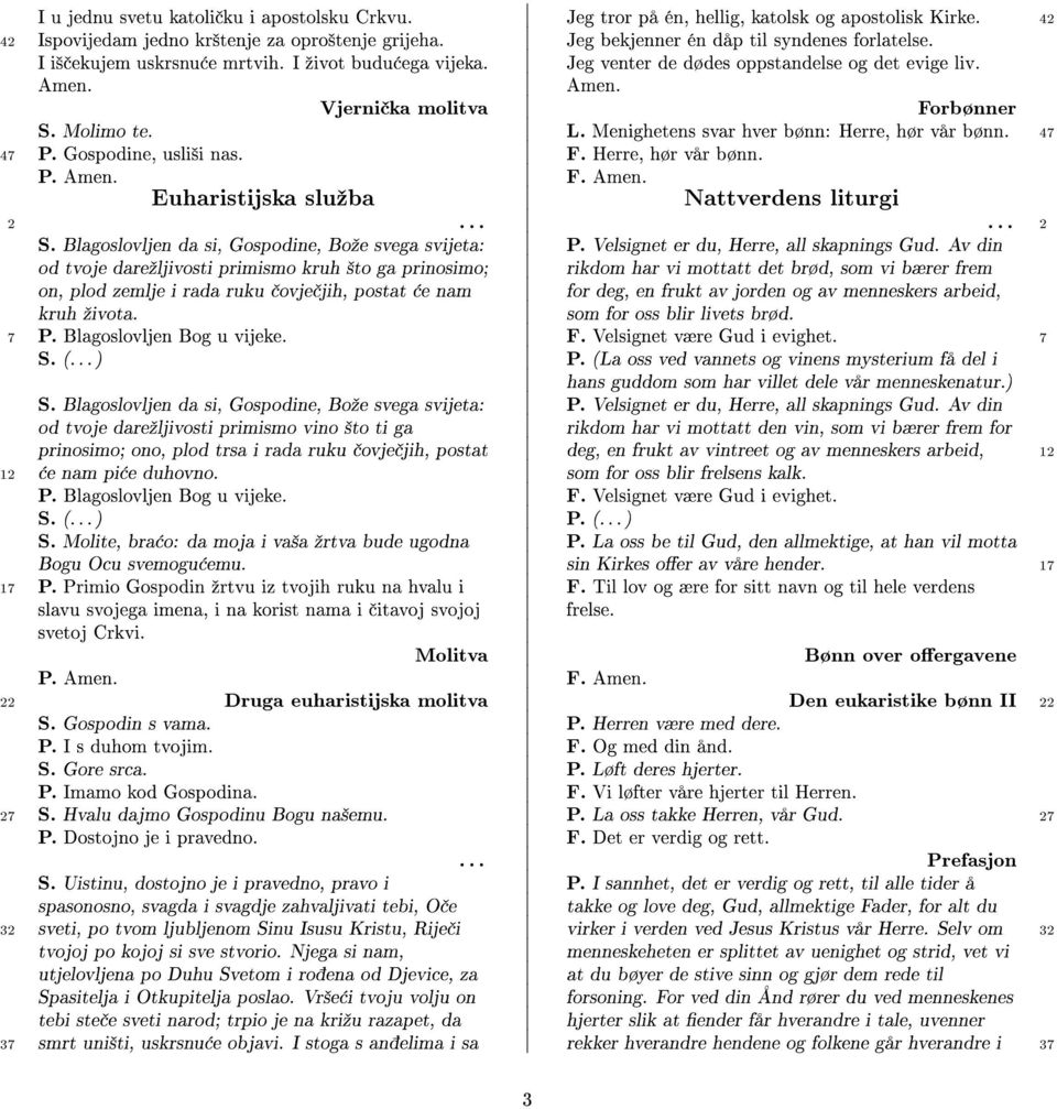 47 47 P. Gospodine, usli²i nas. F. Herre, hør vår bønn. P. F. Euharistijska sluºba Nattverdens liturgi 2 2 S. Blagoslovljen da si, Gospodine, Boºe svega svijeta: P.