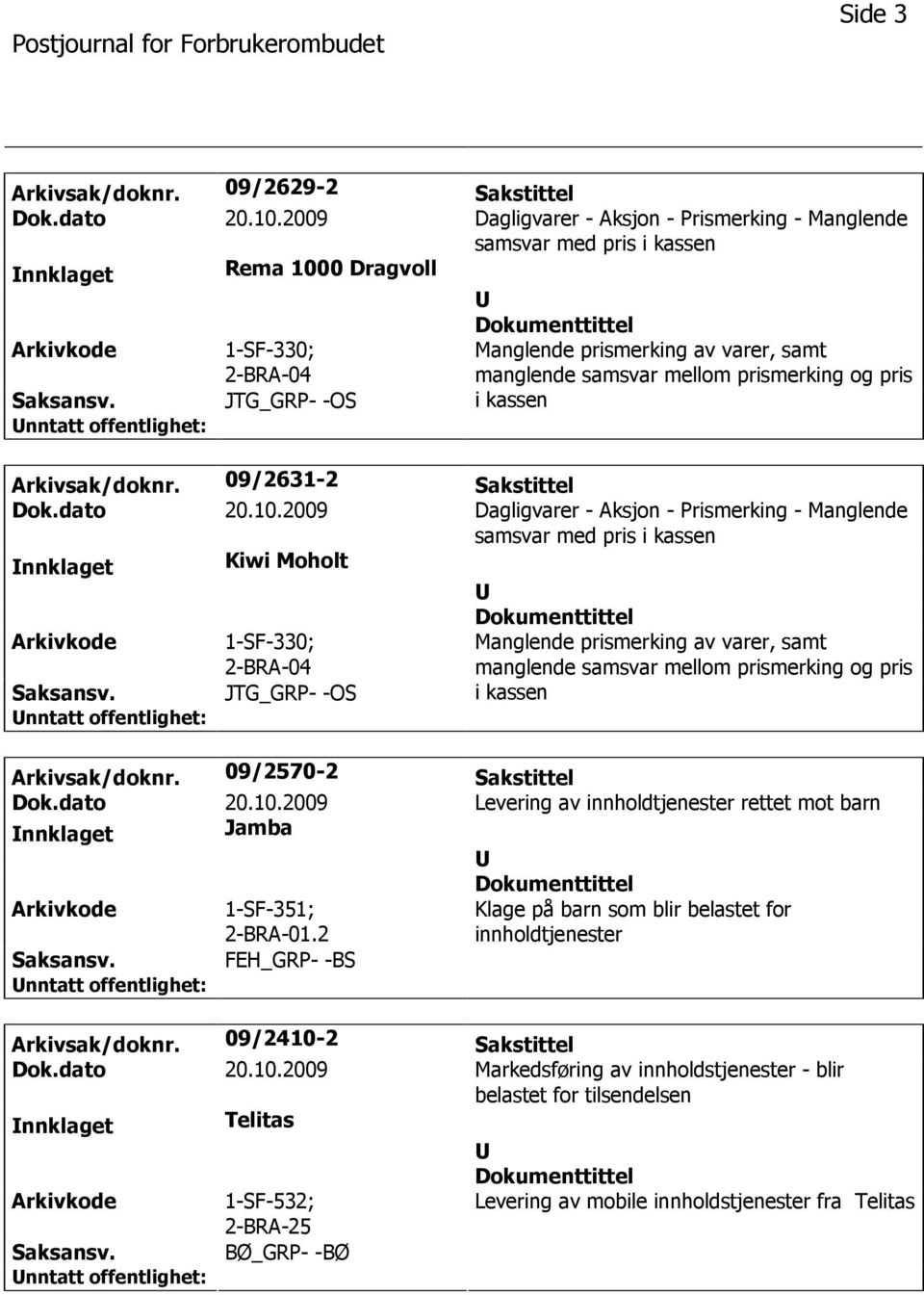 prismerking og pris i kassen Arkivsak/doknr. 09/2631-2 Sakstittel Dok.dato 20.10.