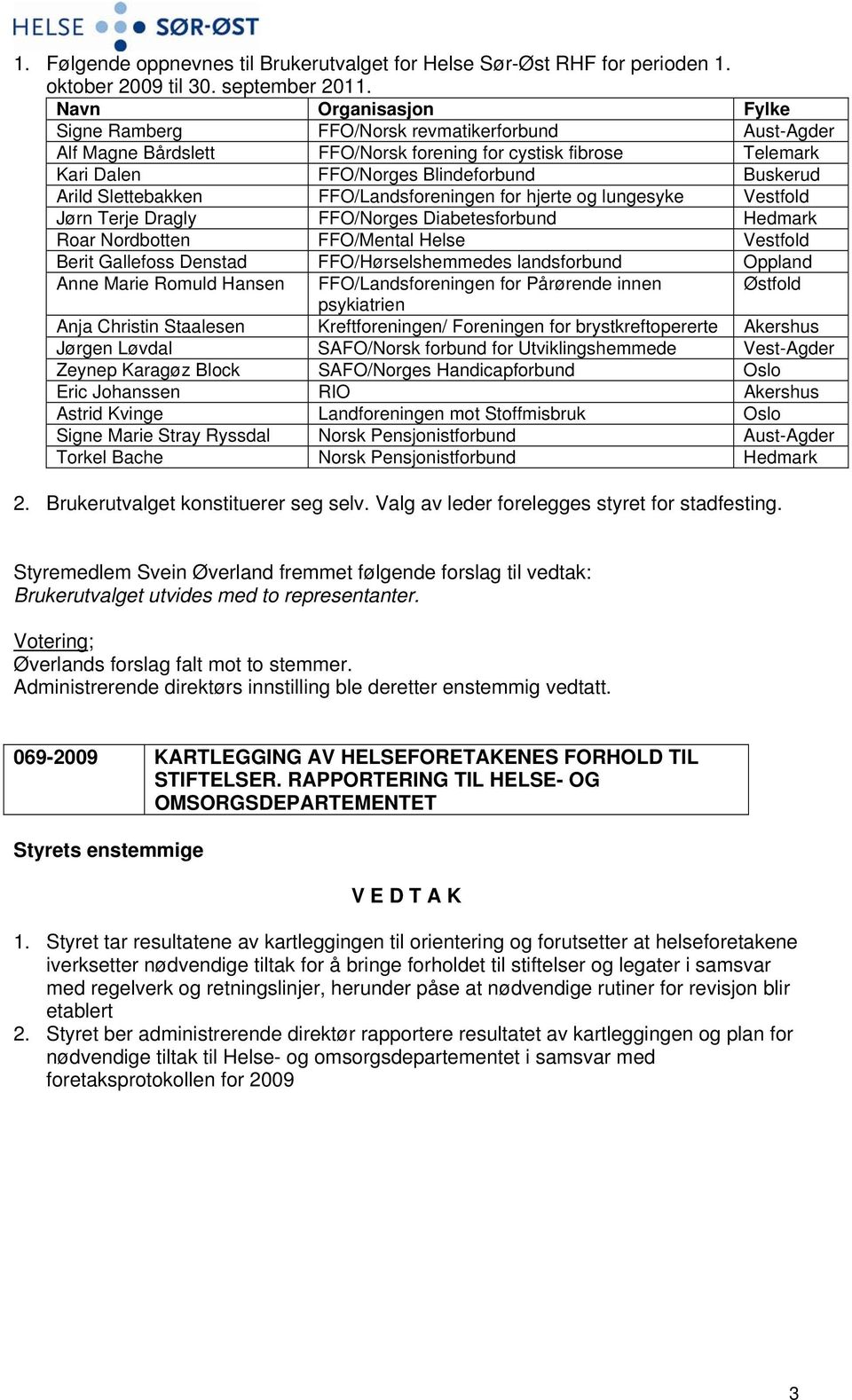 Slettebakken FFO/Landsforeningen for hjerte og lungesyke Vestfold Jørn Terje Dragly FFO/Norges Diabetesforbund Hedmark Roar Nordbotten FFO/Mental Helse Vestfold Berit Gallefoss Denstad