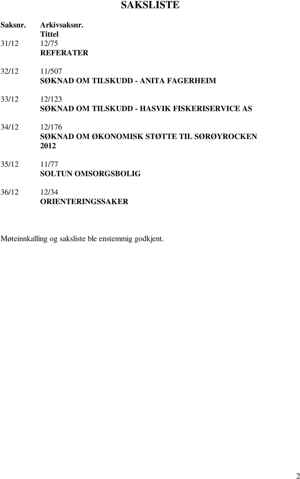 12/123 SØKNAD OM TILSKUDD - HASVIK FISKERISERVICE AS 34/12 12/176 SØKNAD OM ØKONOMISK