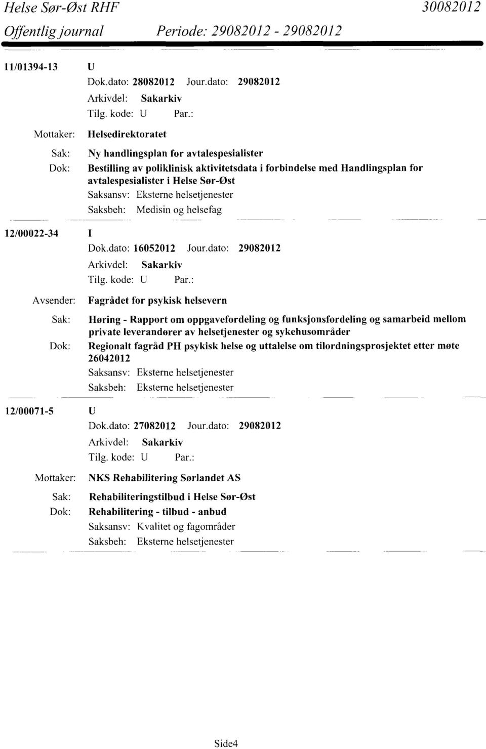 dato: 29082012 Avsender: Fagrådet for psykisk helsevern Sak: Høring - Rapport om oppgavefordeling og funksjonsfordeling og samarbeid mellom private leverandører av helsetjenester og sykehusområder