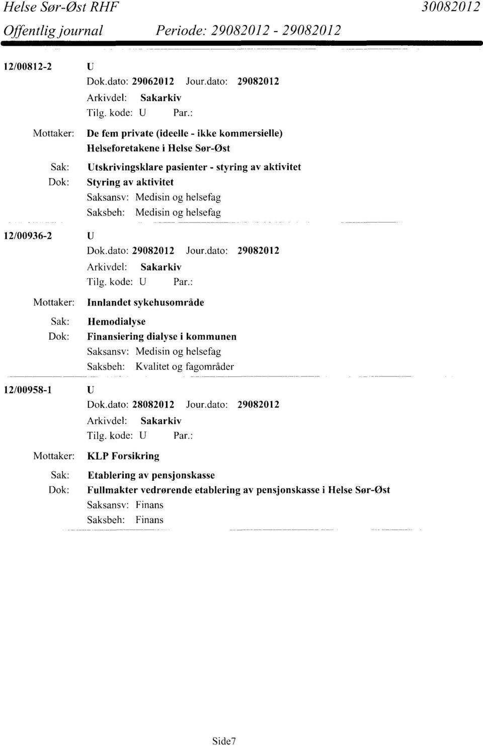 av aktivitet Saksansv: Medisin og helsefag Saksbeh: Medisin og helsefag 12/00936-2 Mottaker: Innlandet sykehusområde Sak: Hemodialyse Dok: Finansiering dialyse