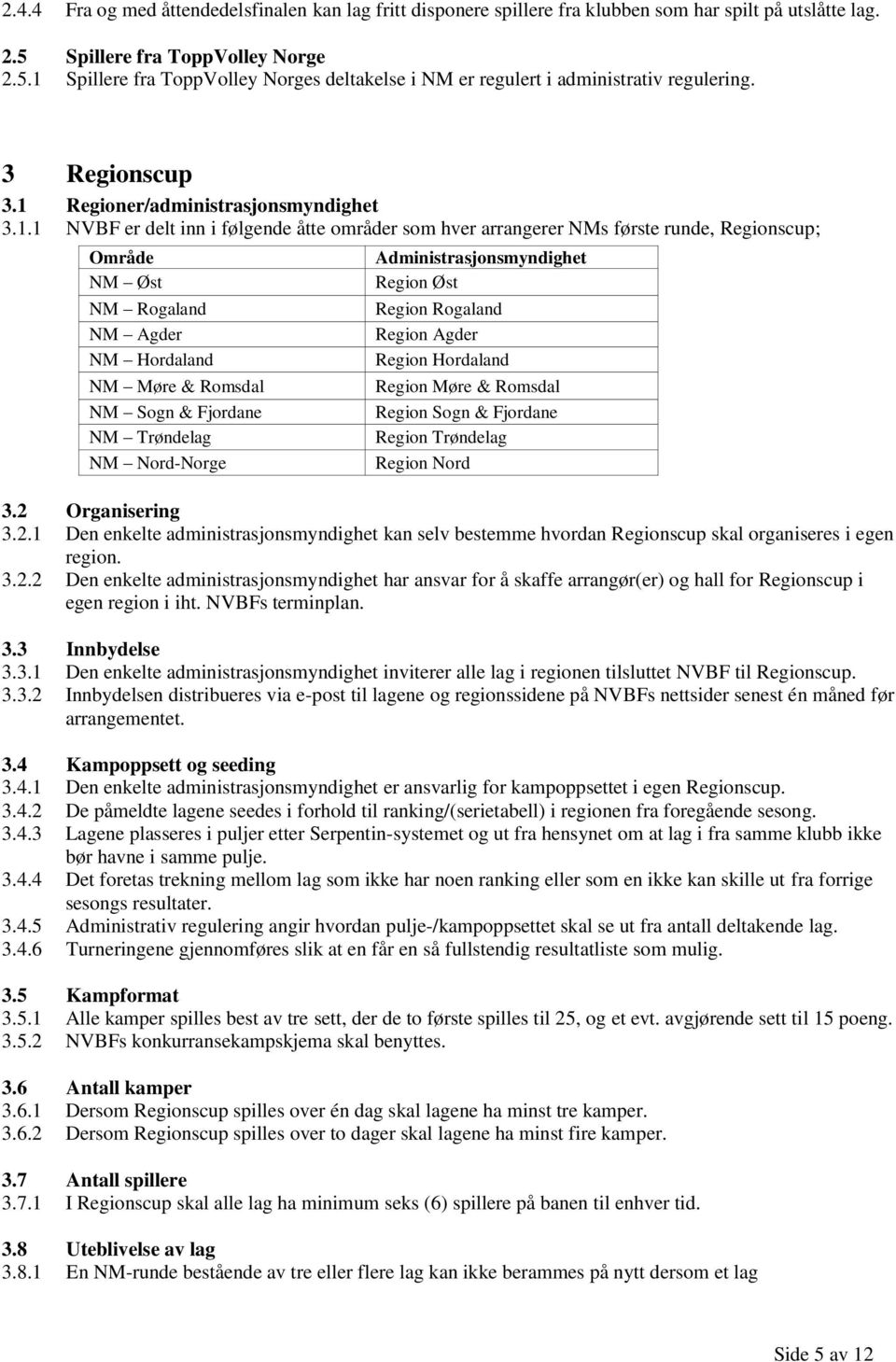 Spillere fra ToppVolley Norges deltakelse i NM er regulert i administrativ regulering. 3 Regionscup 3.1 