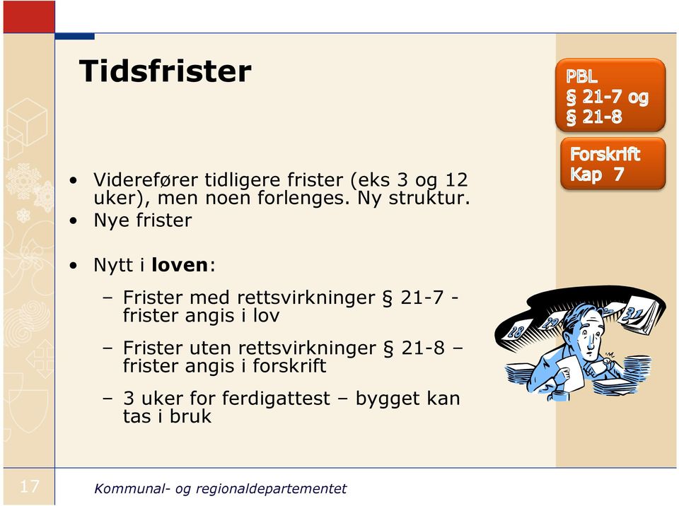 Nye frister Nytt i loven: Frister med rettsvirkninger 21-7 - frister