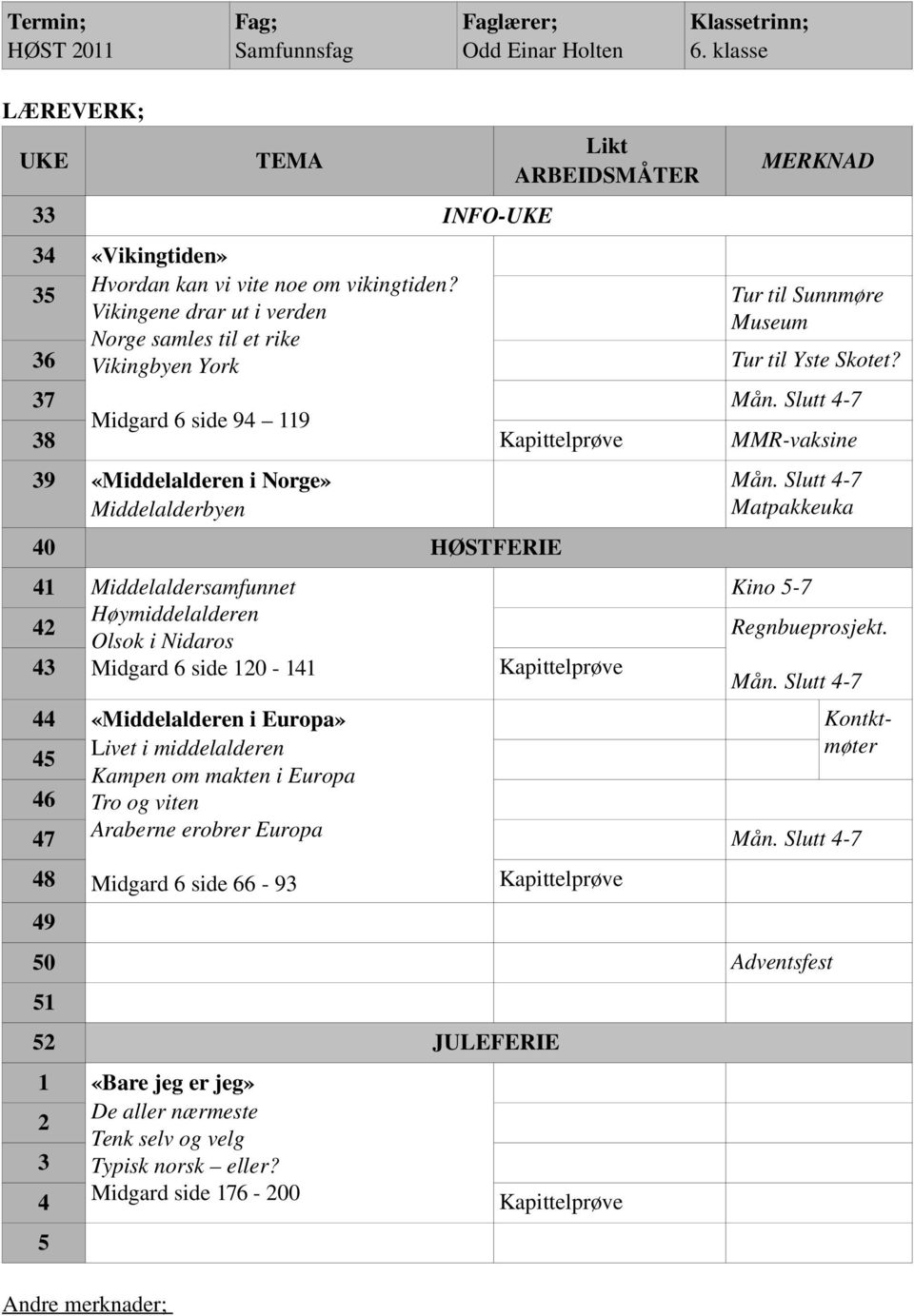 7 Midgard 6 side 9 119 8 Kapittelprøve MMR-vaksine 9 «Middelalderen i Norge» Middelalderbyen 1 Middelaldersamfunnet Kino -7 Høymiddelalderen Olsok i Nidaros Regnbueprosjekt.