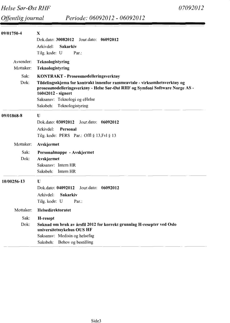 virksomhetsverktøy og prosessmodelleringsverktøy - Helse Sør-Ost RHF og Symfoni Software Norge AS - 16042012 - signert Saksansv: Teknologi og ehelse Saksbeh: Teknologistyring Dok.dato: 03092012 Jour.