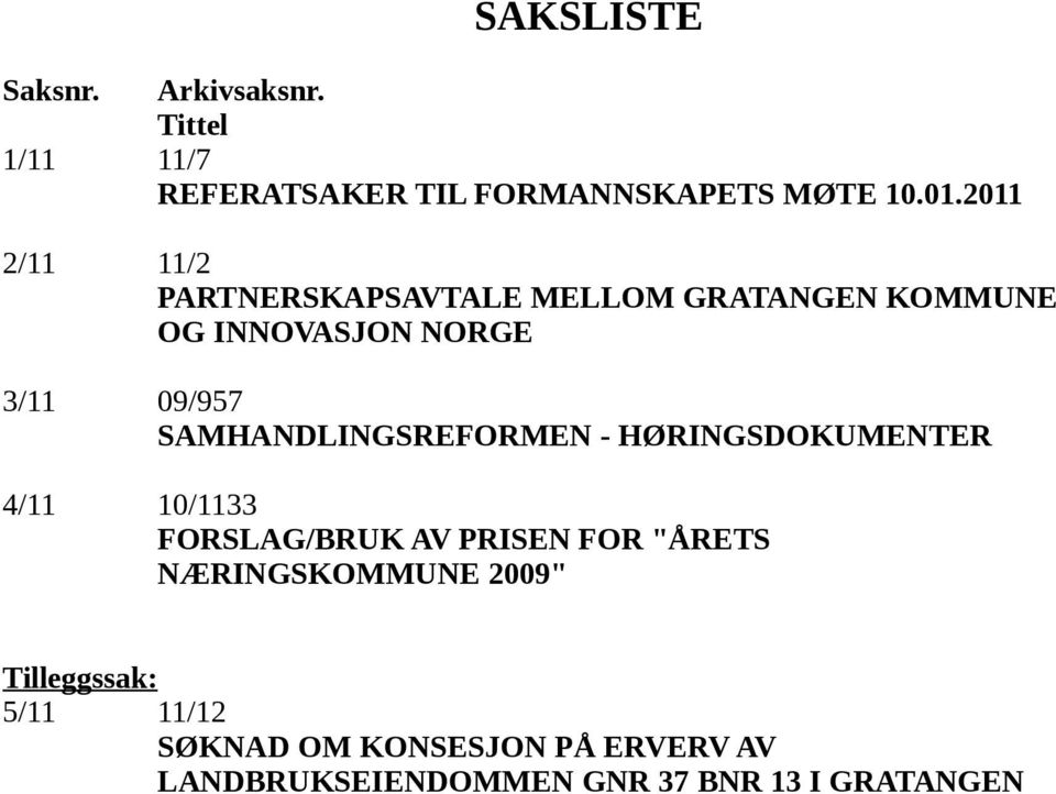 SAMHANDLINGSREFORMEN - HØRINGSDOKUMENTER 4/11 10/1133 FORSLAG/BRUK AV PRISEN FOR "ÅRETS