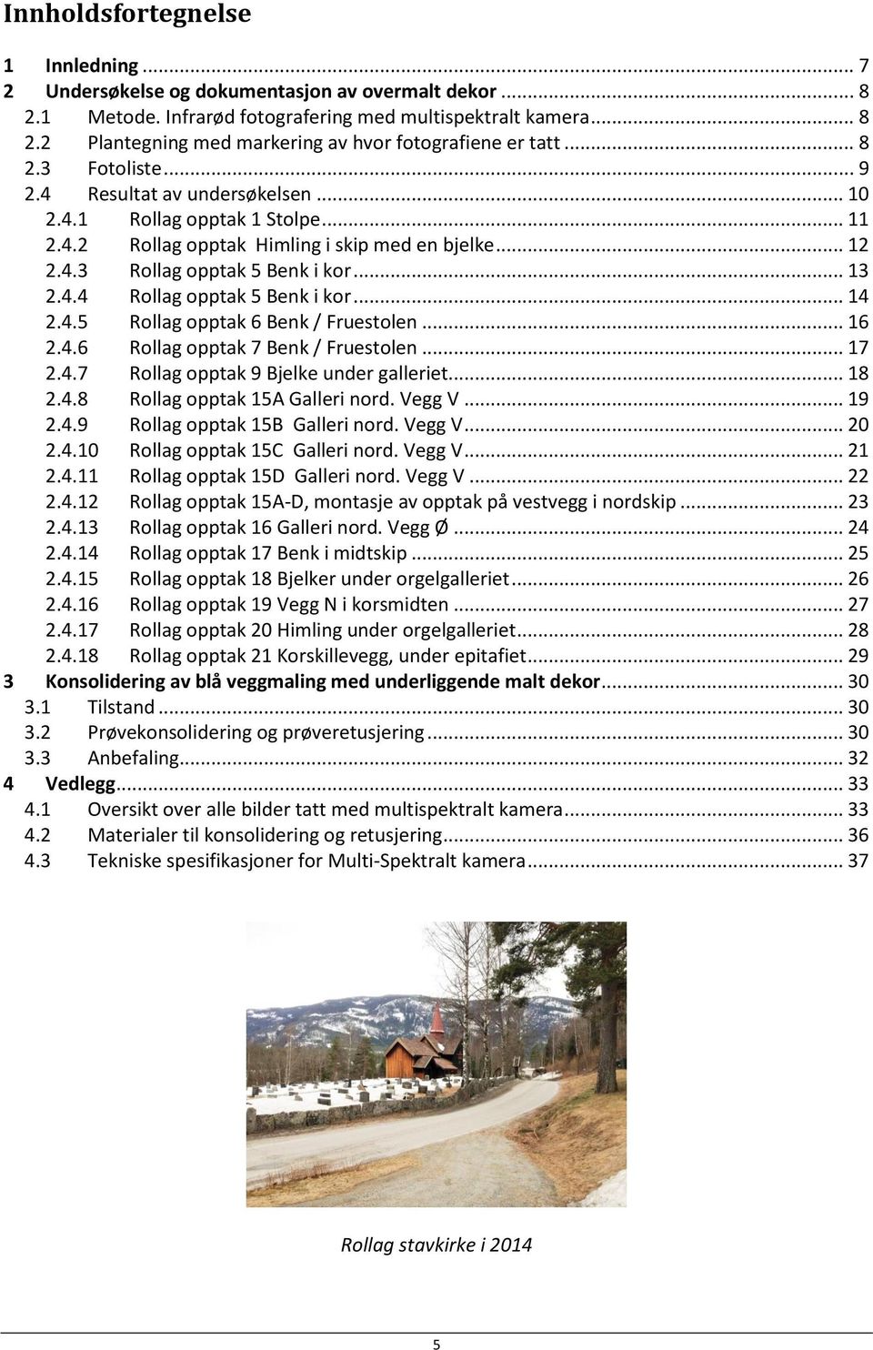 .. 14 2.4.5 Rollag opptak 6 Benk / Fruestolen... 16 2.4.6 Rollag opptak 7 Benk / Fruestolen... 17 2.4.7 Rollag opptak 9 Bjelke under galleriet... 18 2.4.8 Rollag opptak 15A Galleri nord. Vegg V... 19 2.