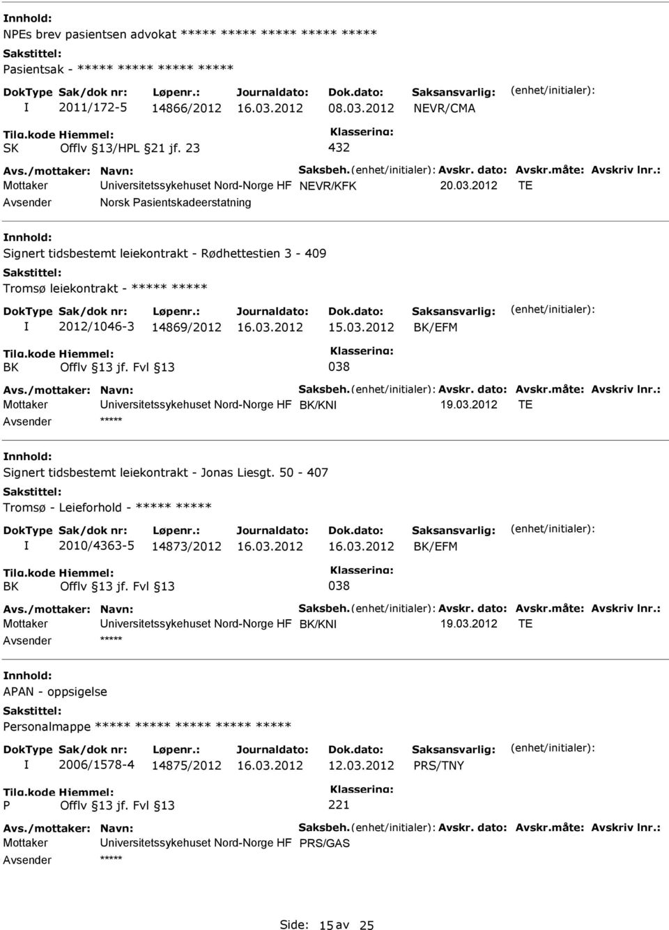 2012 TE Norsk asientskadeerstatning Signert tidsbestemt leiekontrakt - Rødhettestien 3-409 Tromsø leiekontrakt - ***** ***** 2012/1046-3 14869/2012 BK/EFM BK 038 Avs./mottaker: Navn: Saksbeh. Avskr.