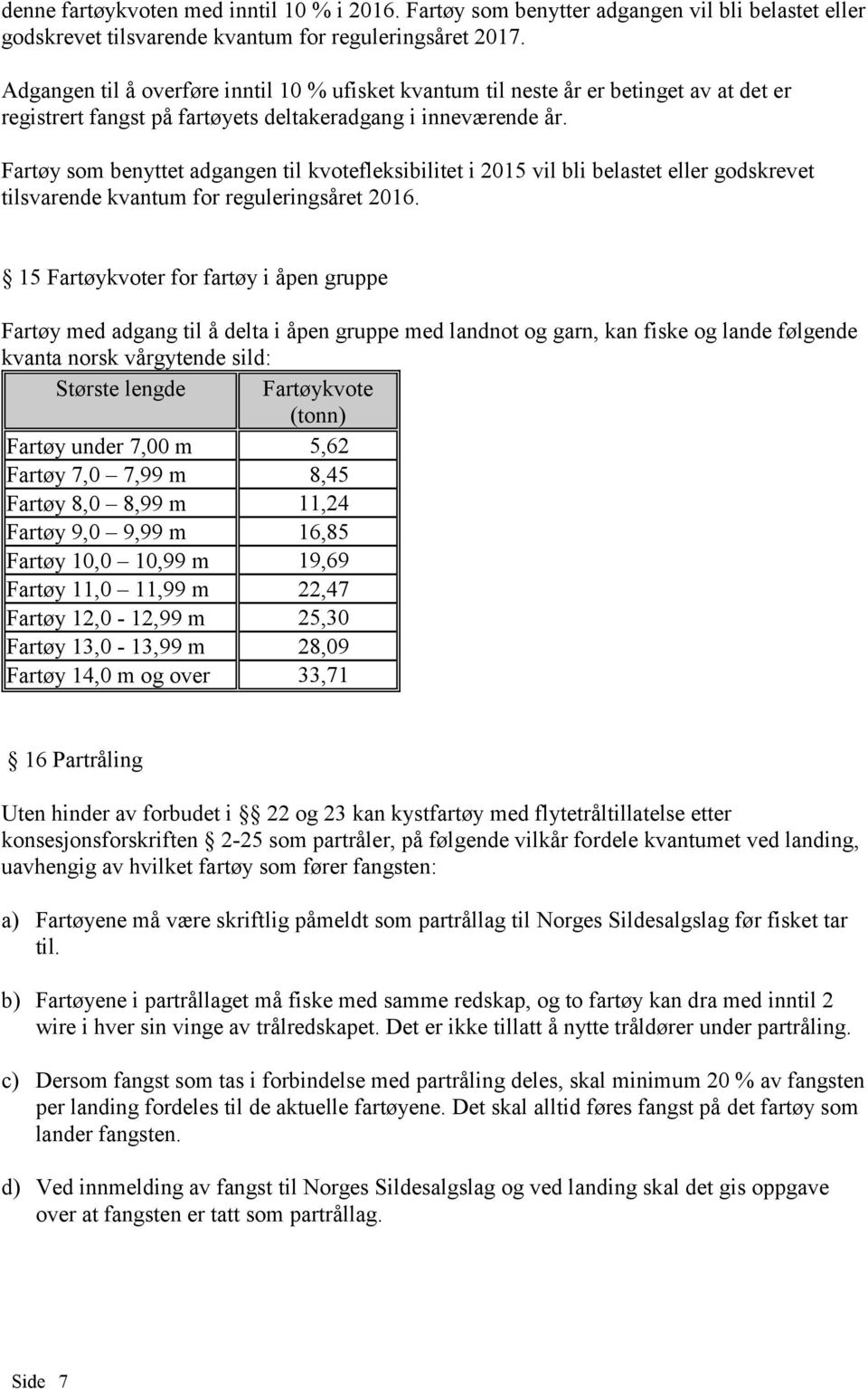 Fartøy som benyttet adgangen til kvotefleksibilitet i 2015 vil bli belastet eller godskrevet tilsvarende kvantum for reguleringsåret 2016.