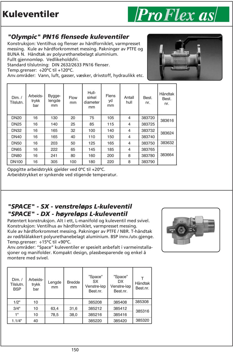 områder: Vann, luft, gasser, væsker, drivstoff, hydraulikk etc. Hullsirkel diameter Flens yd Antall hull Best. nr.