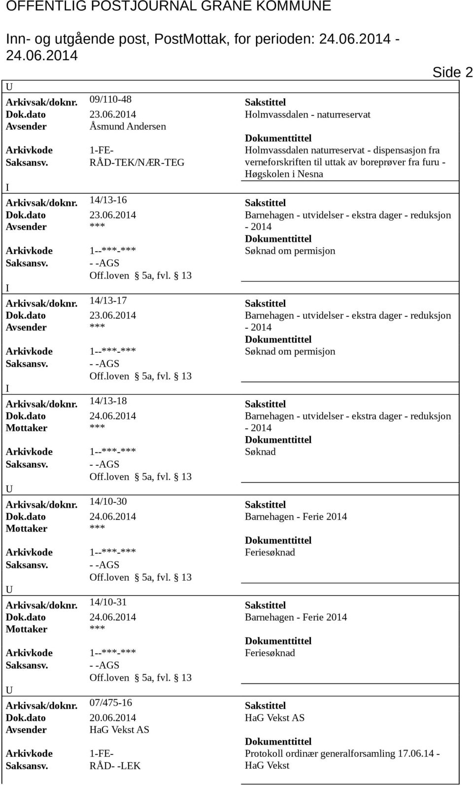 RÅD-TEK/NÆR-TEG verneforskriften til uttak av boreprøver fra furu - Høgskolen i Nesna Arkivsak/doknr. 14/13-16 Sakstittel Dok.dato 23.06.