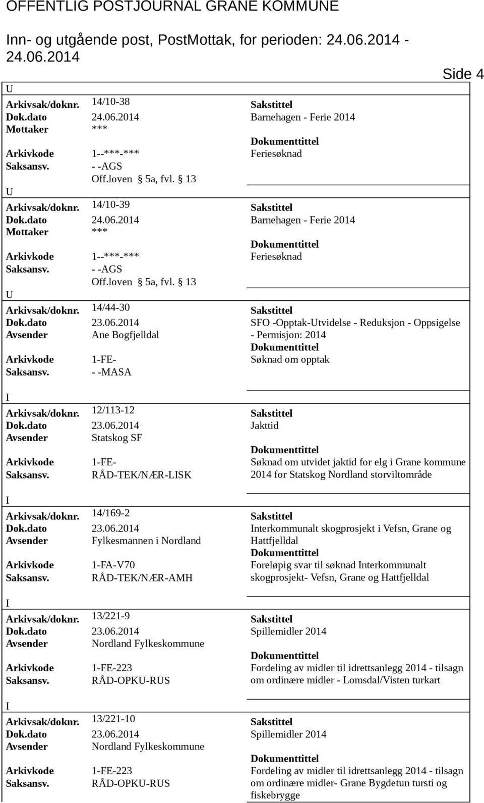 12/113-12 Sakstittel Dok.dato 23.06.2014 Jakttid Avsender Statskog SF Arkivkode 1-FE- Søknad om utvidet jaktid for elg i Grane kommune Saksansv.