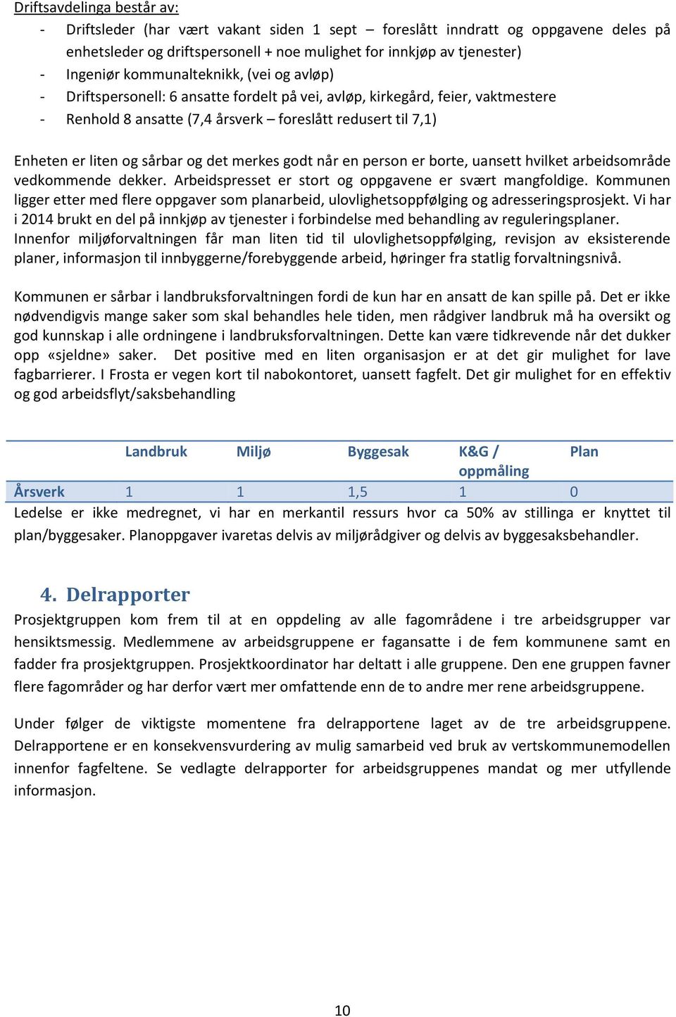 sårbar og det merkes godt når en person er borte, uansett hvilket arbeidsområde vedkommende dekker. Arbeidspresset er stort og oppgavene er svært mangfoldige.