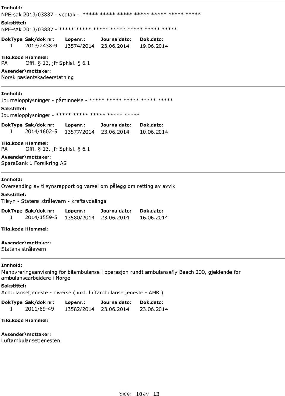 2014 Oversending av tilsynsrapport og varsel om pålegg om retting av avvik Tilsyn - Statens strålevern - kreftavdelinga 2014/1559-5 13580/2014 Statens