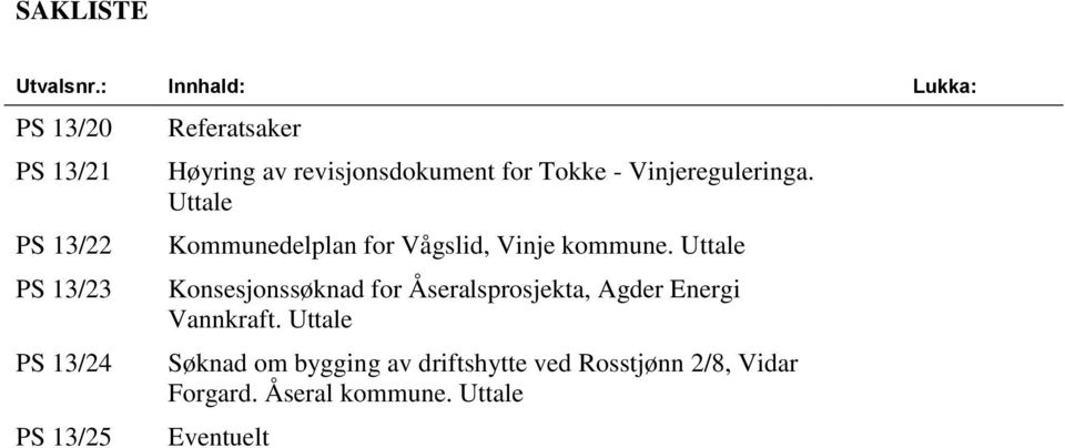 revisjonsdokument for Tokke - Vinjereguleringa. Uttale Kommunedelplan for Vågslid, Vinje kommune.