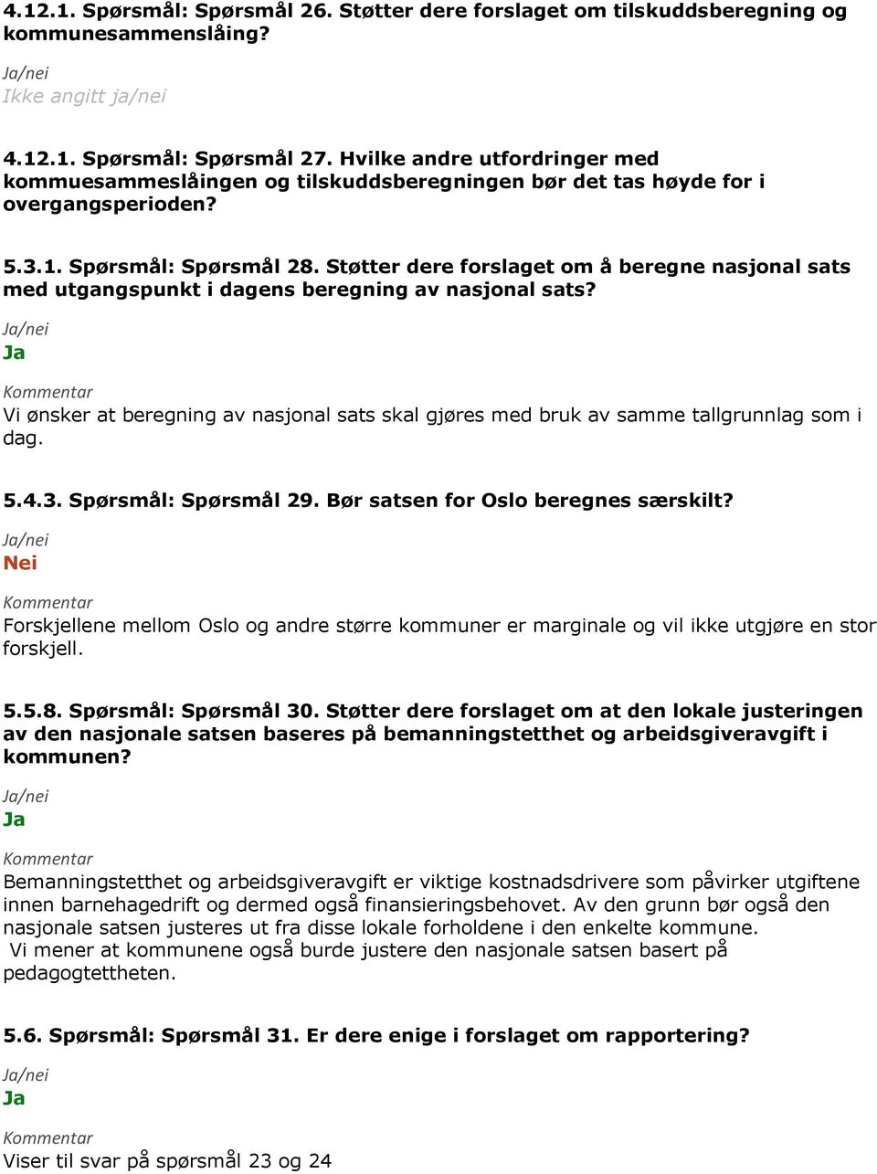 Støtter dere forslaget om å beregne nasjonal sats med utgangspunkt i dagens beregning av nasjonal sats? Vi ønsker at beregning av nasjonal sats skal gjøres med bruk av samme tallgrunnlag som i dag. 5.