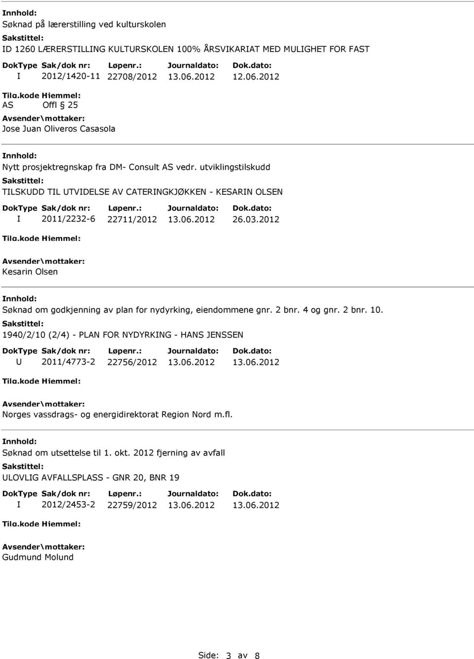 2012 Kesarin Olsen Søknad om godkjenning av plan for nydyrking, eiendommene gnr. 2 bnr. 4 og gnr. 2 bnr. 10.