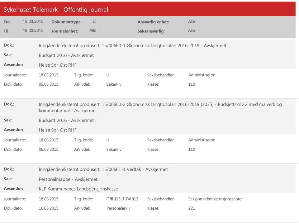 med malverk og kommentarmal - Budsjett 2016 - Administrasjon Dok. dato: 06.03.