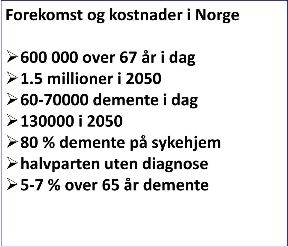 5 millioner i 2050 60-70000 demente i dag