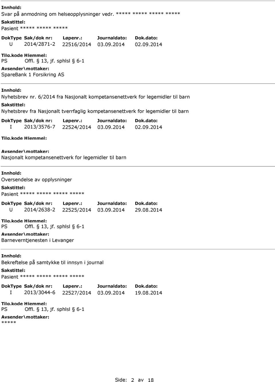 til barn 2013/3576-7 22524/2014 Nasjonalt kompetansenettverk for legemidler til barn Oversendelse av opplysninger 2014/2638-2