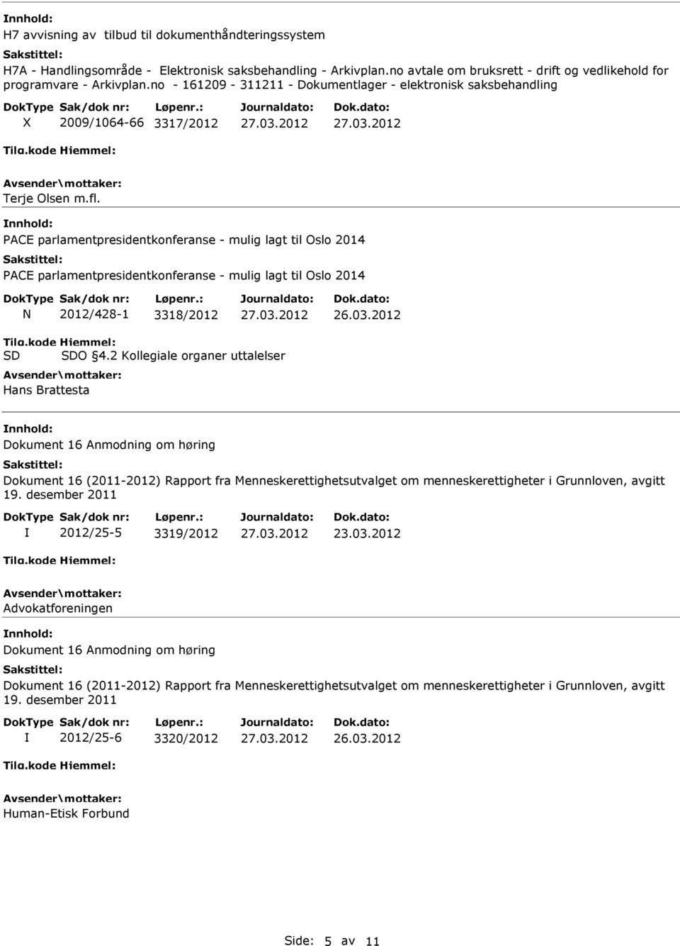 no - 161209-311211 - Dokumentlager - elektronisk saksbehandling X 2009/1064-66 3317/2012 Terje Olsen m.fl.