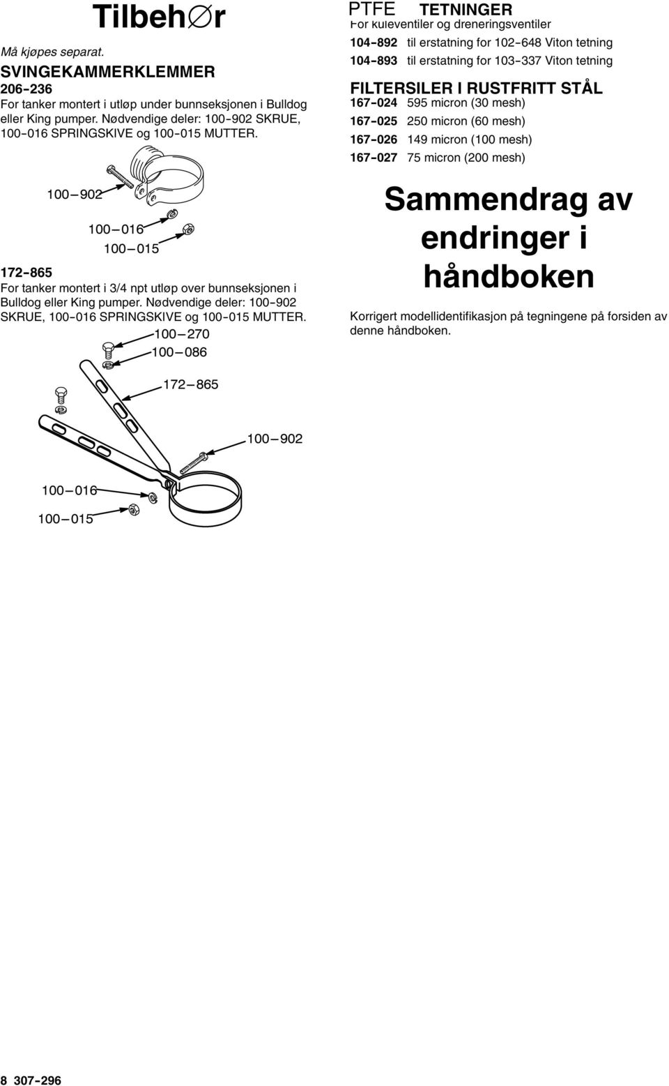 Nødvendige deler: 100--902 SKRUE, 100--016 SPRINGSKIVE og 100--015 MUTTER.