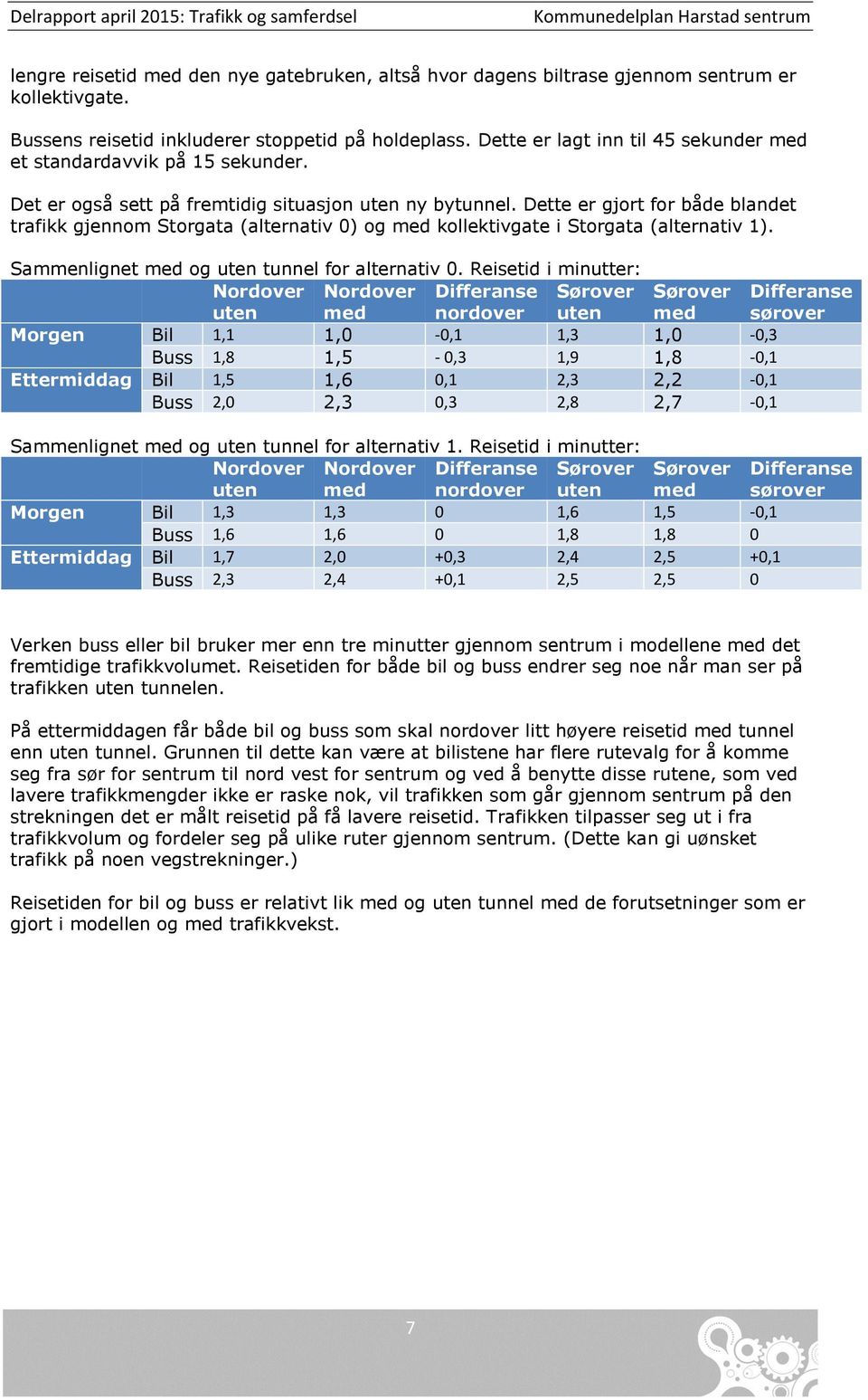 Dette er gjort for både blandet trafikk gjennom Storgata (alternativ 0) og med kollektivgate i Storgata (alternativ 1). Sammenlignet med og uten tunnel for alternativ 0.