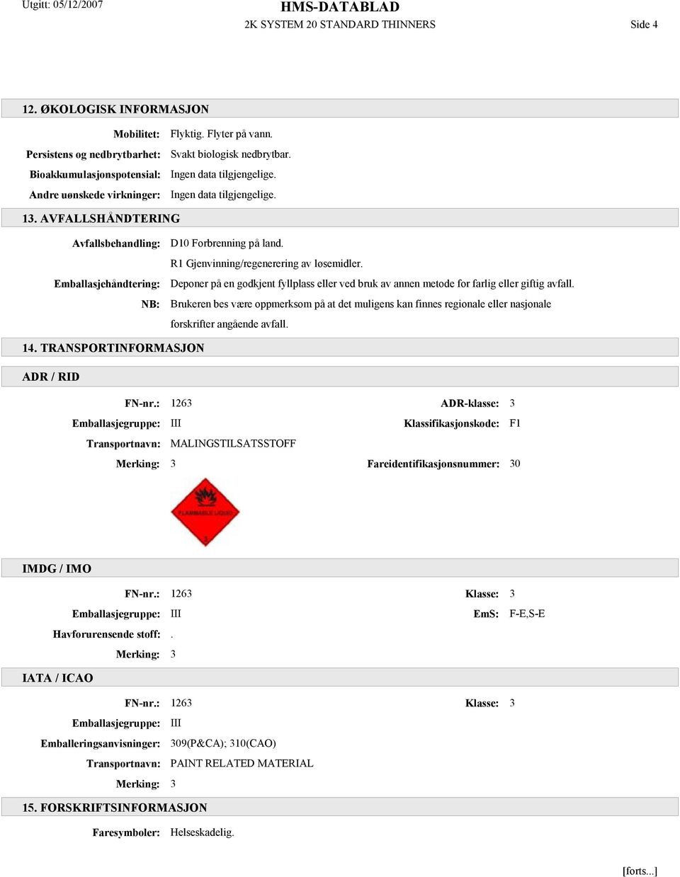 R1 Gjenvinning/regenerering av løsemidler. Deponer på en godkjent fyllplass eller ved bruk av annen metode for farlig eller giftig avfall.