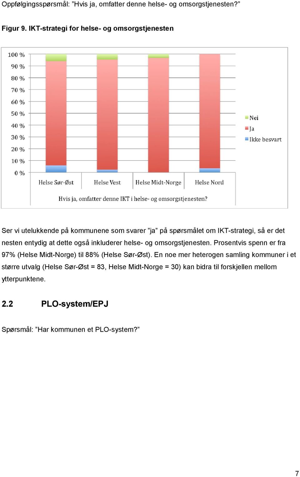 entydig at dette også inkluderer helse- og omsorgstjenesten. Prosentvis spenn er fra 97% (Helse Midt-Norge) til 88% (Helse Sør-Øst).