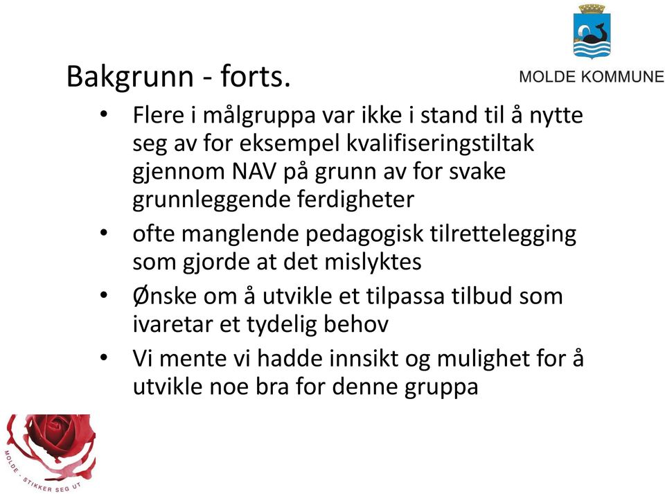 gjennom NAV på grunn av for svake grunnleggende ferdigheter ofte manglende pedagogisk