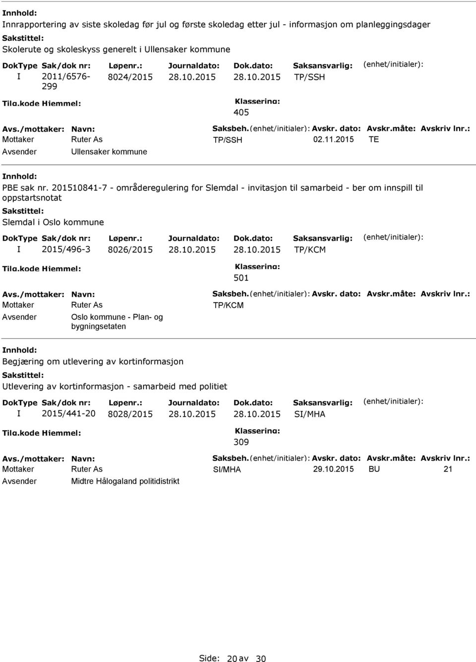 201510841-7 - områderegulering for Slemdal - invitasjon til samarbeid - ber om innspill til oppstartsnotat Slemdal i Oslo kommune 2015/496-3 8026/2015 TP/KCM 501 Avs./mottaker: Navn: Saksbeh. Avskr.