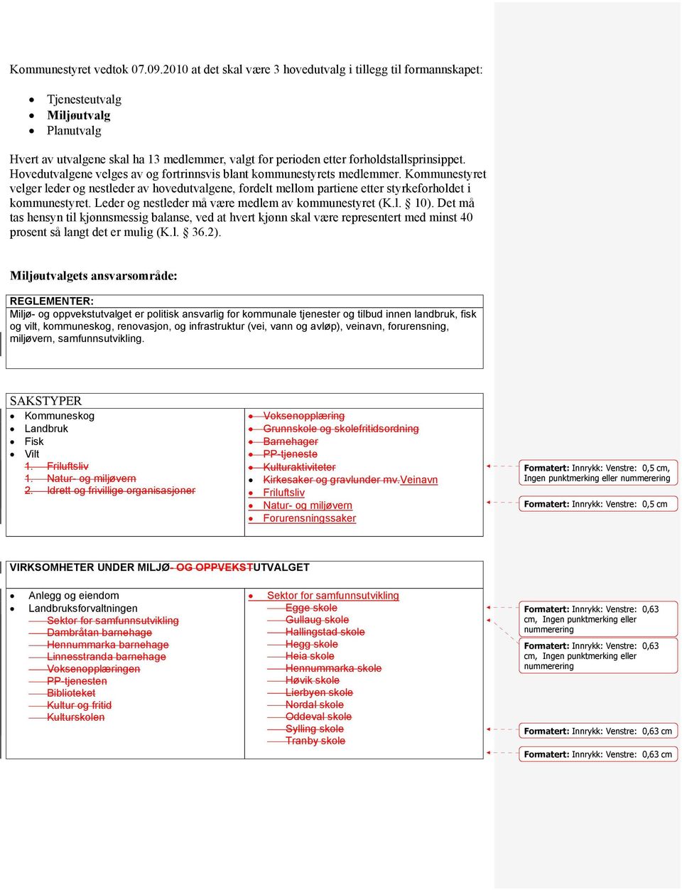 Hovedutvalgene velges av og fortrinnsvis blant kommunestyrets medlemmer. Kommunestyret velger leder og nestleder av hovedutvalgene, fordelt mellom partiene etter styrkeforholdet i kommunestyret.