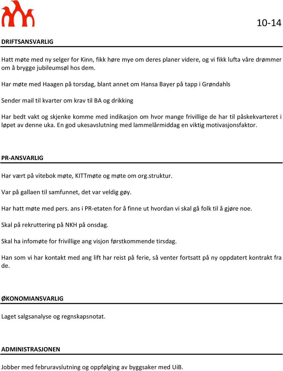 løpetavdenneuka.engodukesavslutningmedlammelårmiddagenviktigmotivasjonsfaktor. PR6ANSVARLIG+ Harværtpåvitebokmøte,KITTmøteogmøteomorg.struktur. Varpågallaentilsamfunnet,detvarveldiggøy.