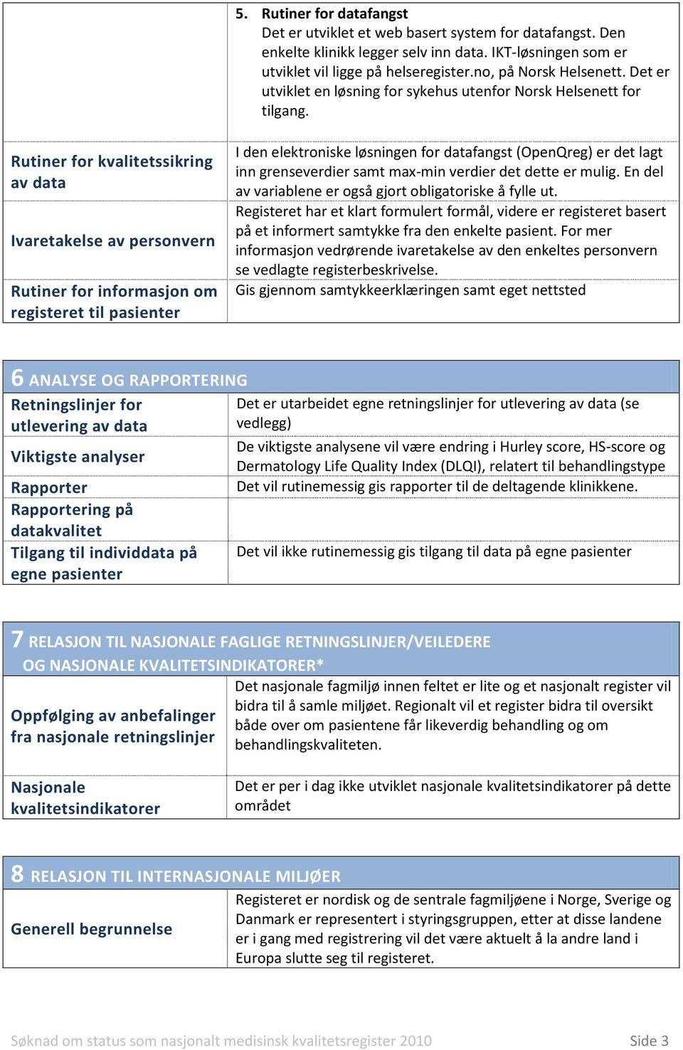 Rutiner for kvalitetssikring av data Ivaretakelse av personvern Rutiner for informasjon om registeret til pasienter I den elektroniske løsningen for datafangst (OpenQreg) er det lagt inn