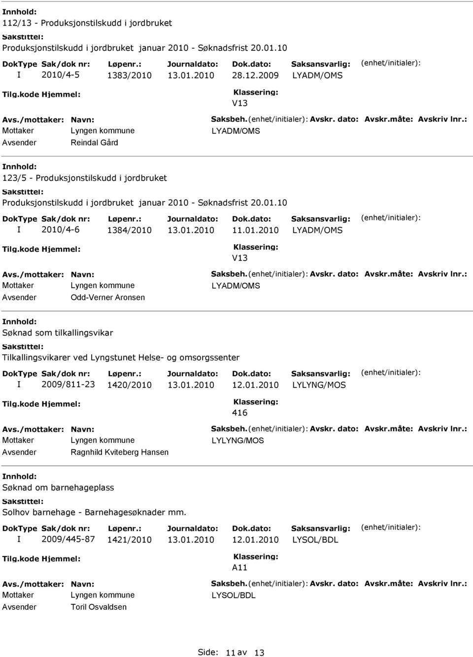 måte: Avskriv lnr.: Odd-Verner Aronsen Søknad som tilkallingsvikar Tilkallingsvikarer ved Lyngstunet Helse- og omsorgssenter 2009/811-23 1420/2010 LYLYNG/MOS 416 Avs./mottaker: Navn: Saksbeh. Avskr. dato: Avskr.