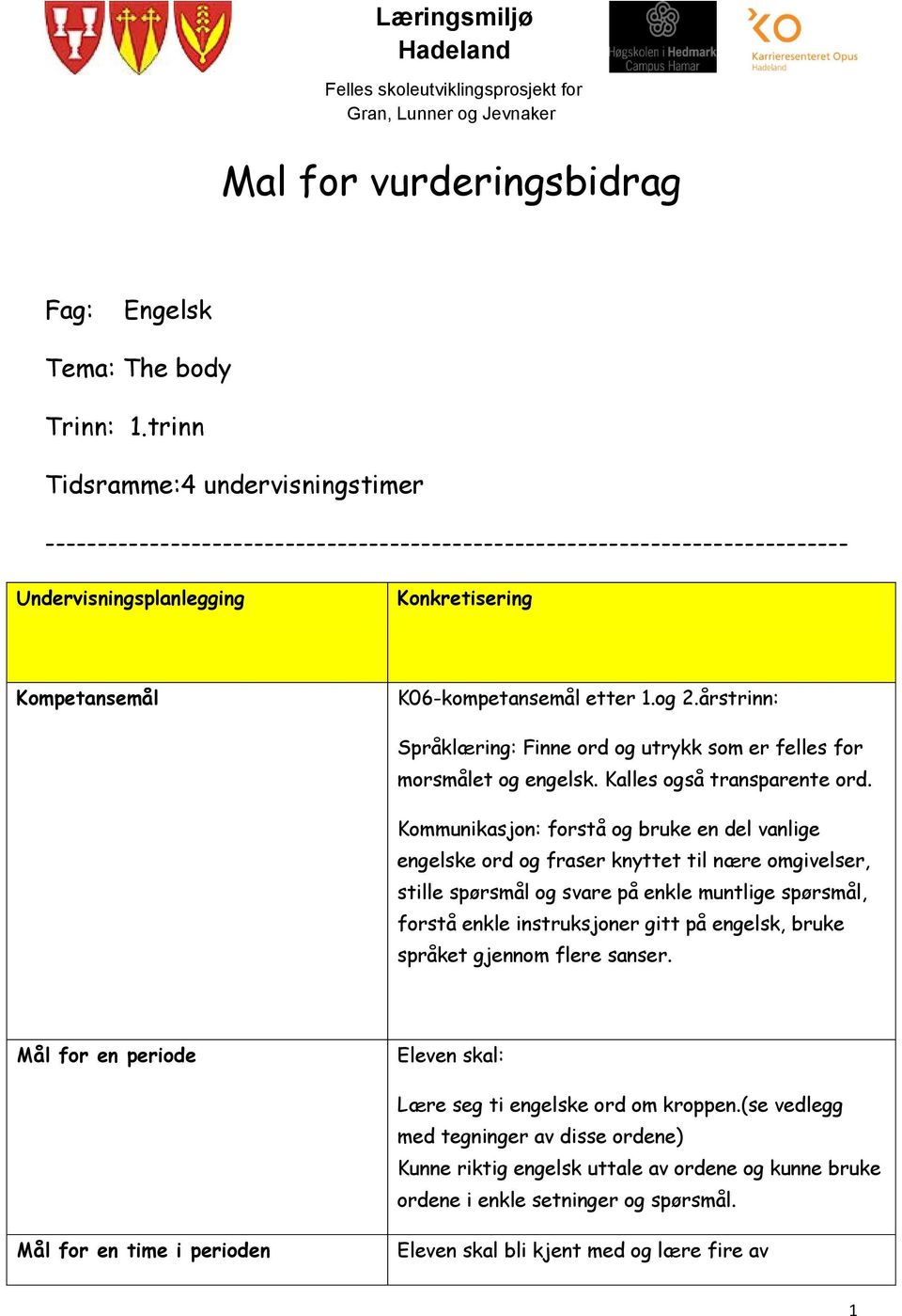 årstrinn: Språklæring: Finne ord og utrykk som er felles for morsmålet og engelsk. Kalles også transparente ord.