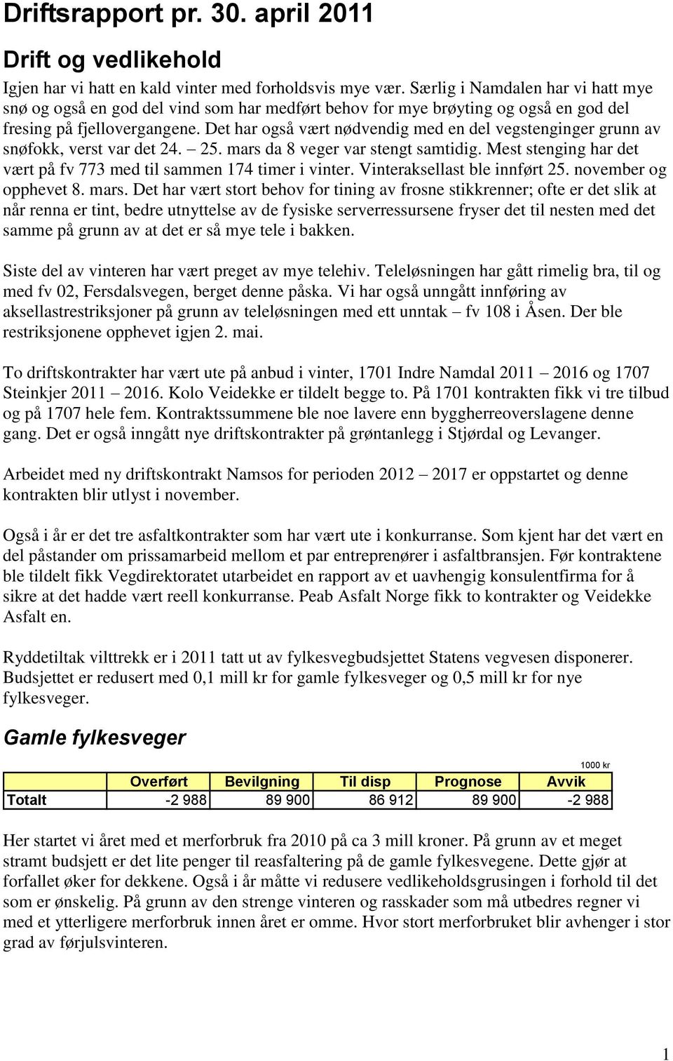 Det har også vært nødvendig med en del vegstenginger grunn av snøfokk, verst var det 24. 25. mars da 8 veger var stengt samtidig.