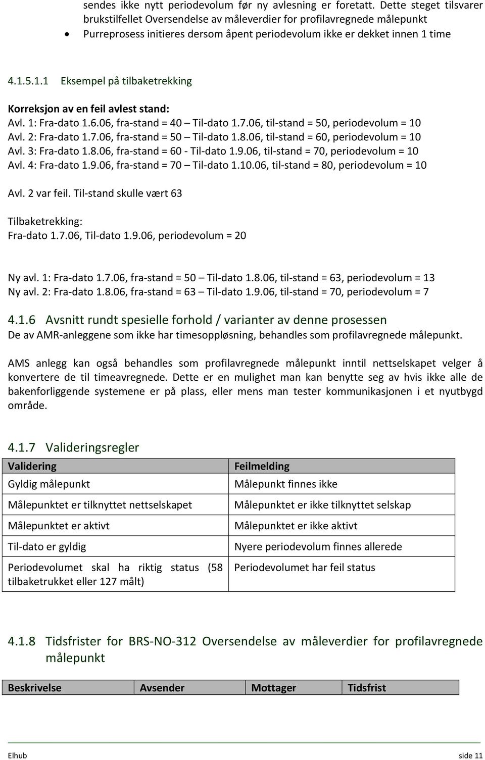 time 4.1.5.1.1 Eksempel på tilbaketrekking Korreksjon av en feil avlest stand: Avl. 1: Fra dato 1.6.06, fra stand = 40 Til dato 1.7.06, til stand = 50, periodevolum = 10 Avl. 2: Fra dato 1.7.06, fra stand = 50 Til dato 1.