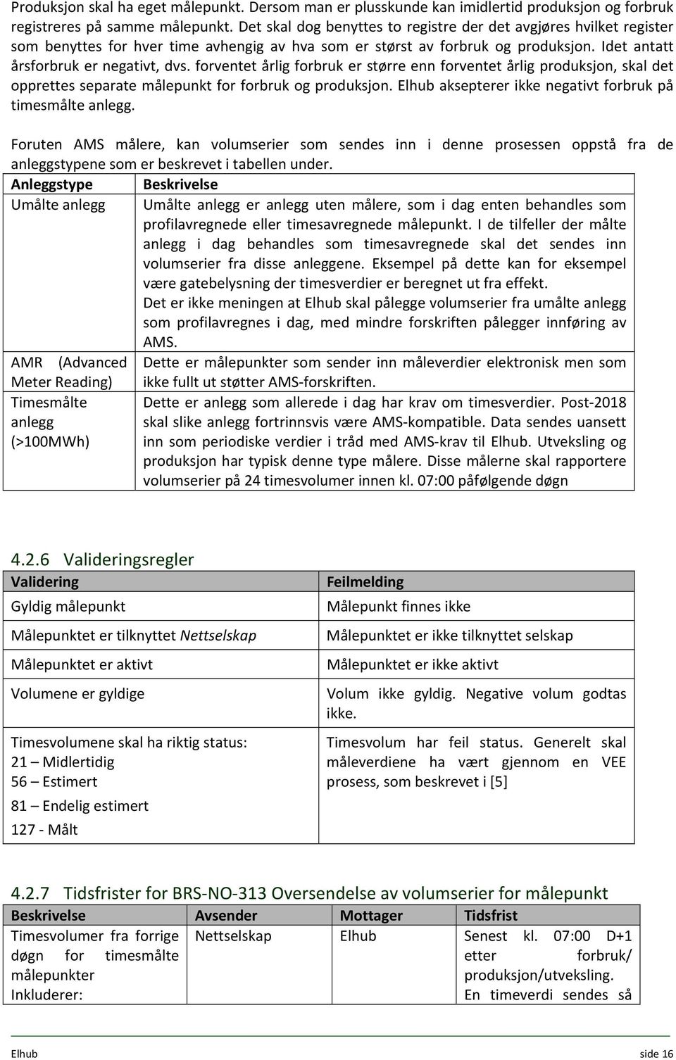 forventet årlig forbruk er større enn forventet årlig produksjon, skal det opprettes separate målepunkt for forbruk og produksjon. Elhub aksepterer ikke negativt forbruk på timesmålte anlegg.