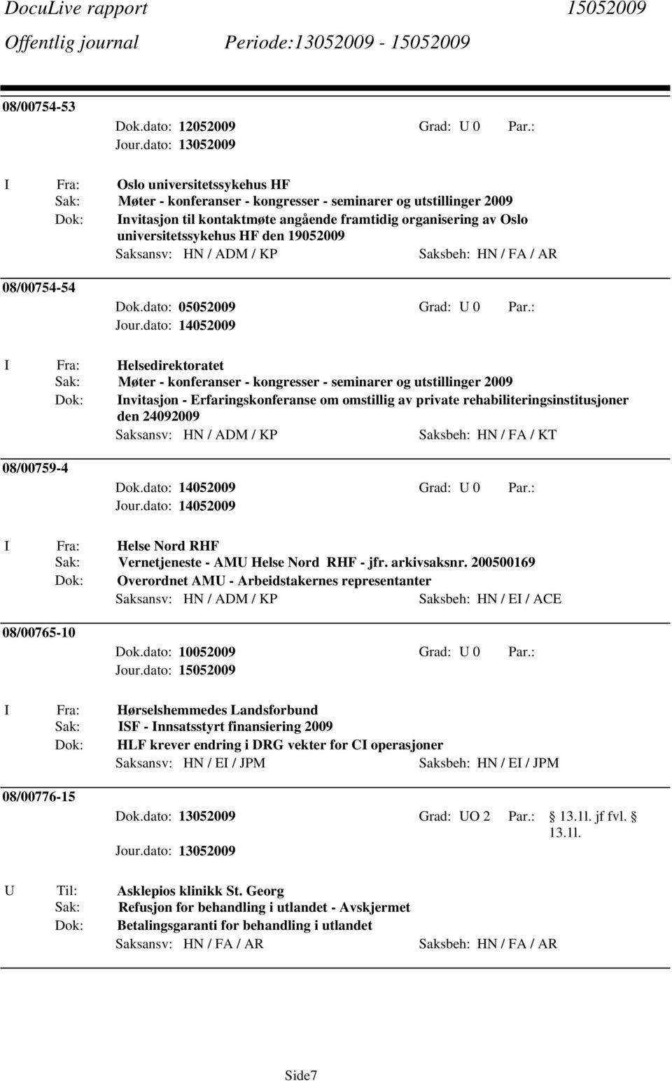 Saksansv: HN / ADM / KP 08/00754-54 Dok.dato: 05052009 Grad: U 0 Par.