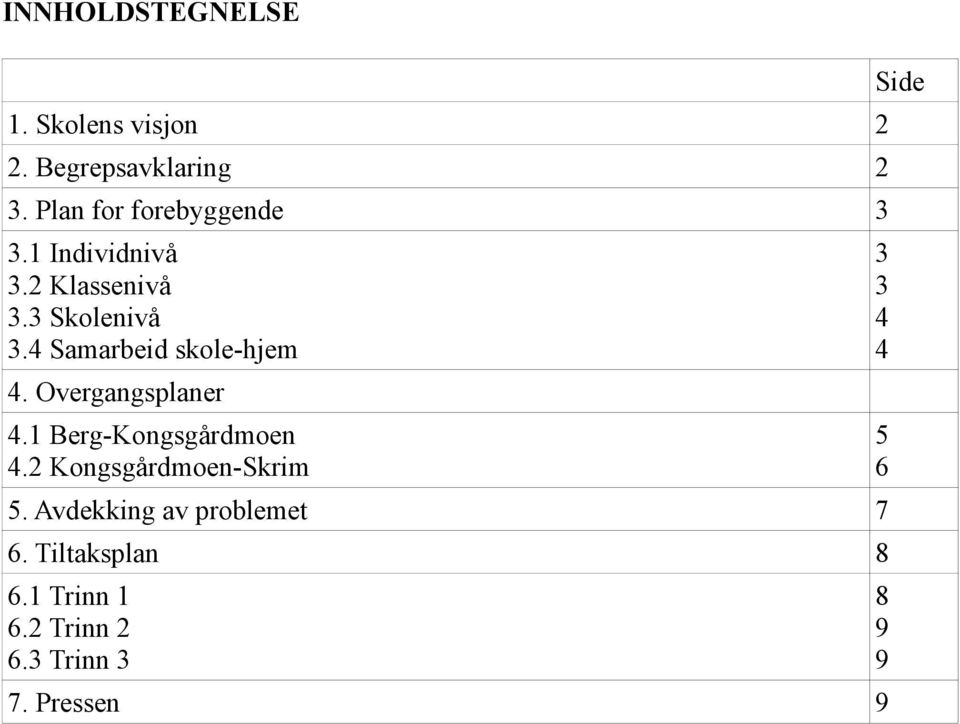 4 Samarbeid skole-hjem 4. Overgangsplaner 4.1 Berg-Kongsgårdmoen 4.