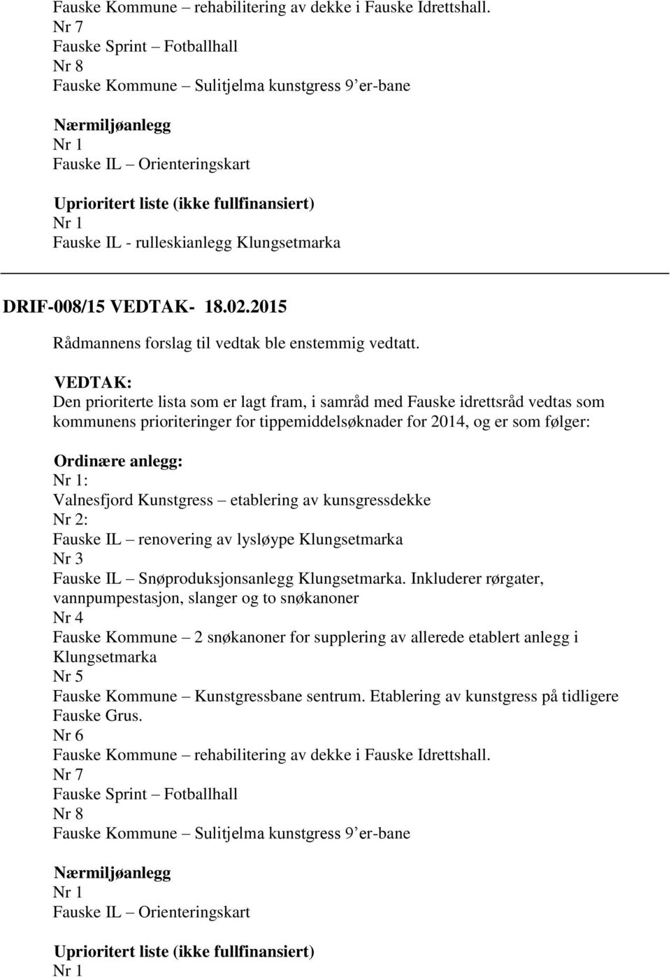 Klungsetmarka DRIF-008/15 VEDTAK- 18.02.2015 Rådmannens forslag til vedtak ble enstemmig vedtatt.