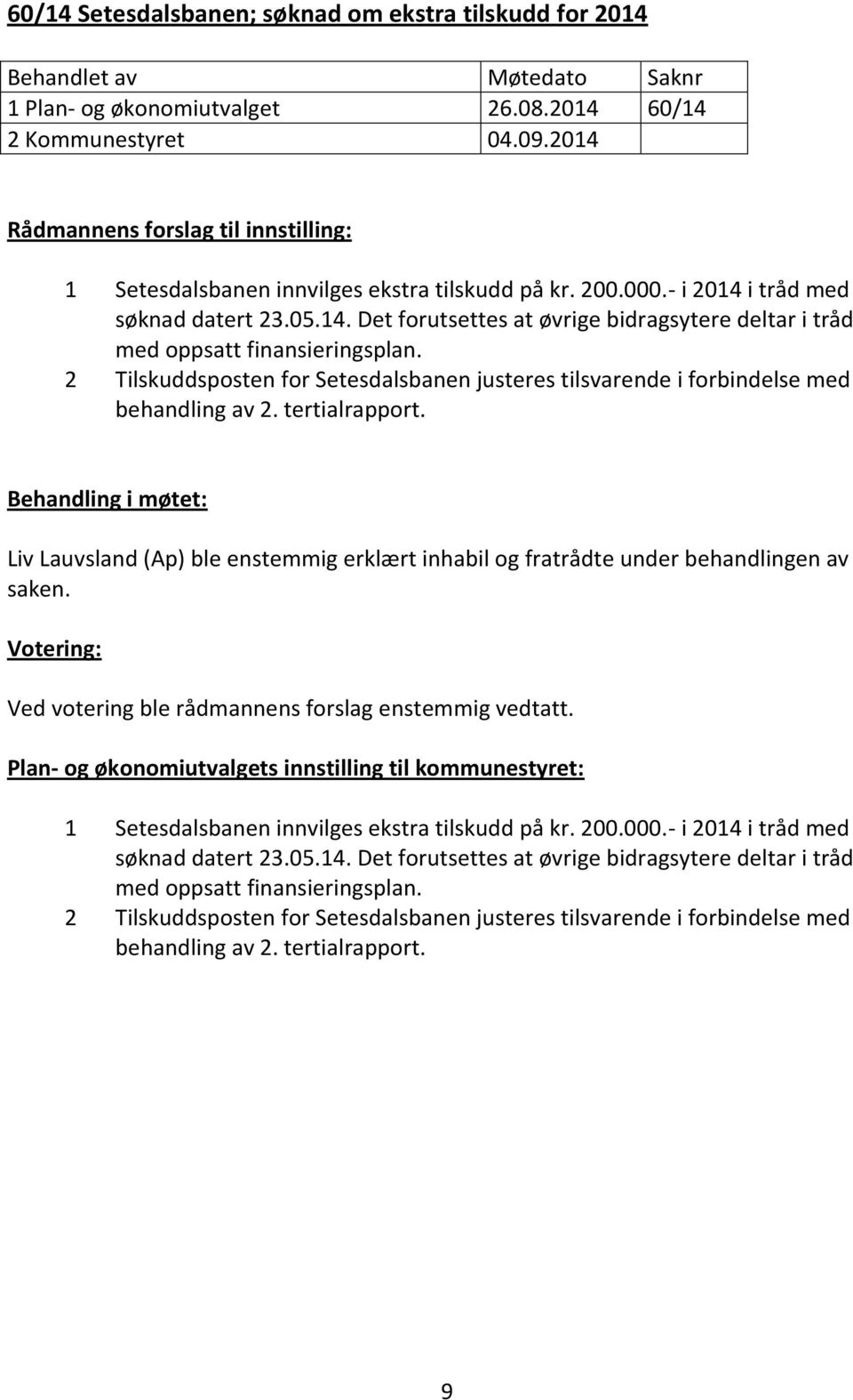 2 Tilskuddsposten for Setesdalsbanen justeres tilsvarende i forbindelse med behandling av 2. tertialrapport.