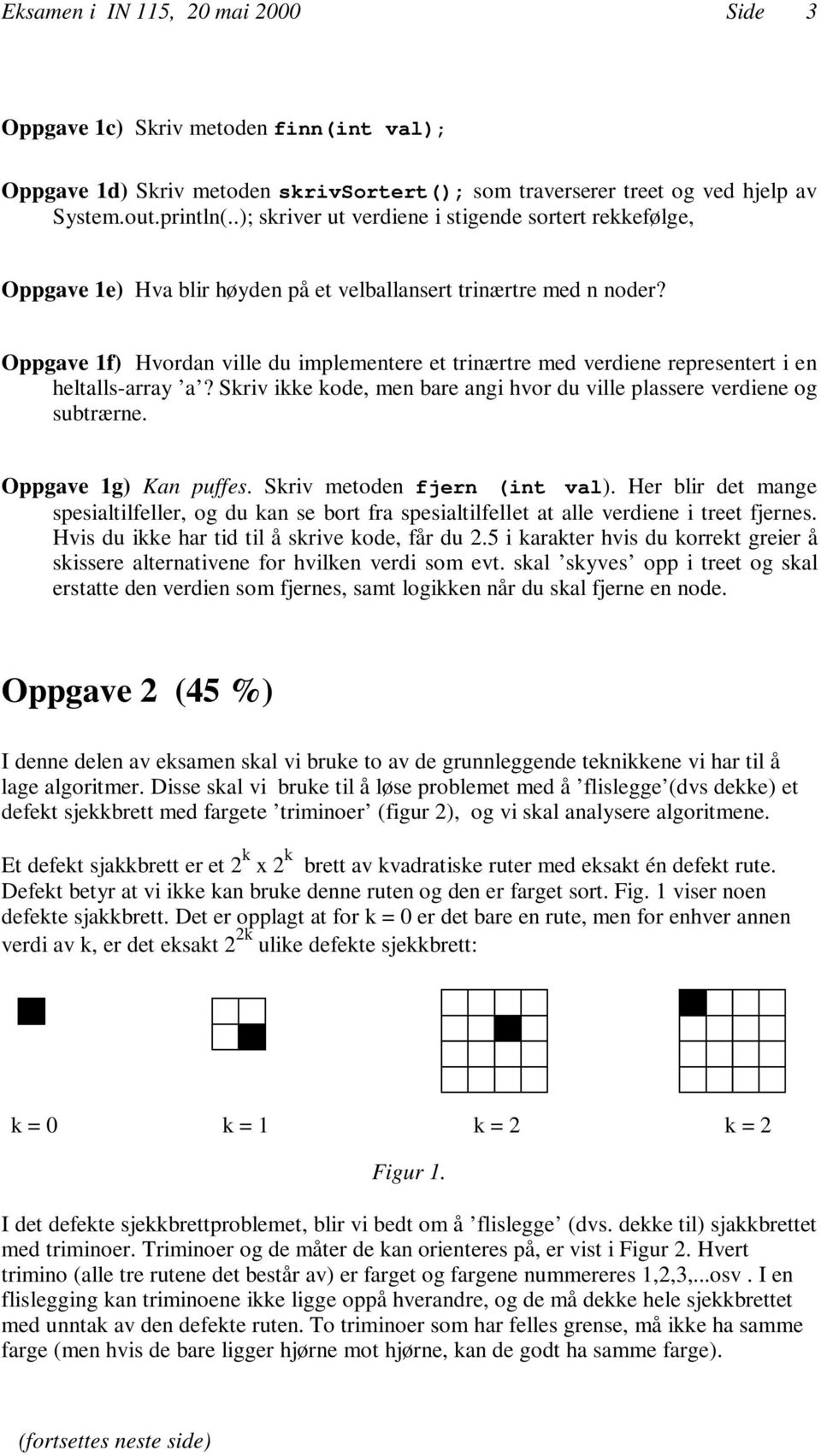 Oppgave 1f) Hvordan ville du implementere et trinærtre med verdiene representert i en heltalls-array a? Skriv ikke kode, men bare angi hvor du ville plassere verdiene og subtrærne.