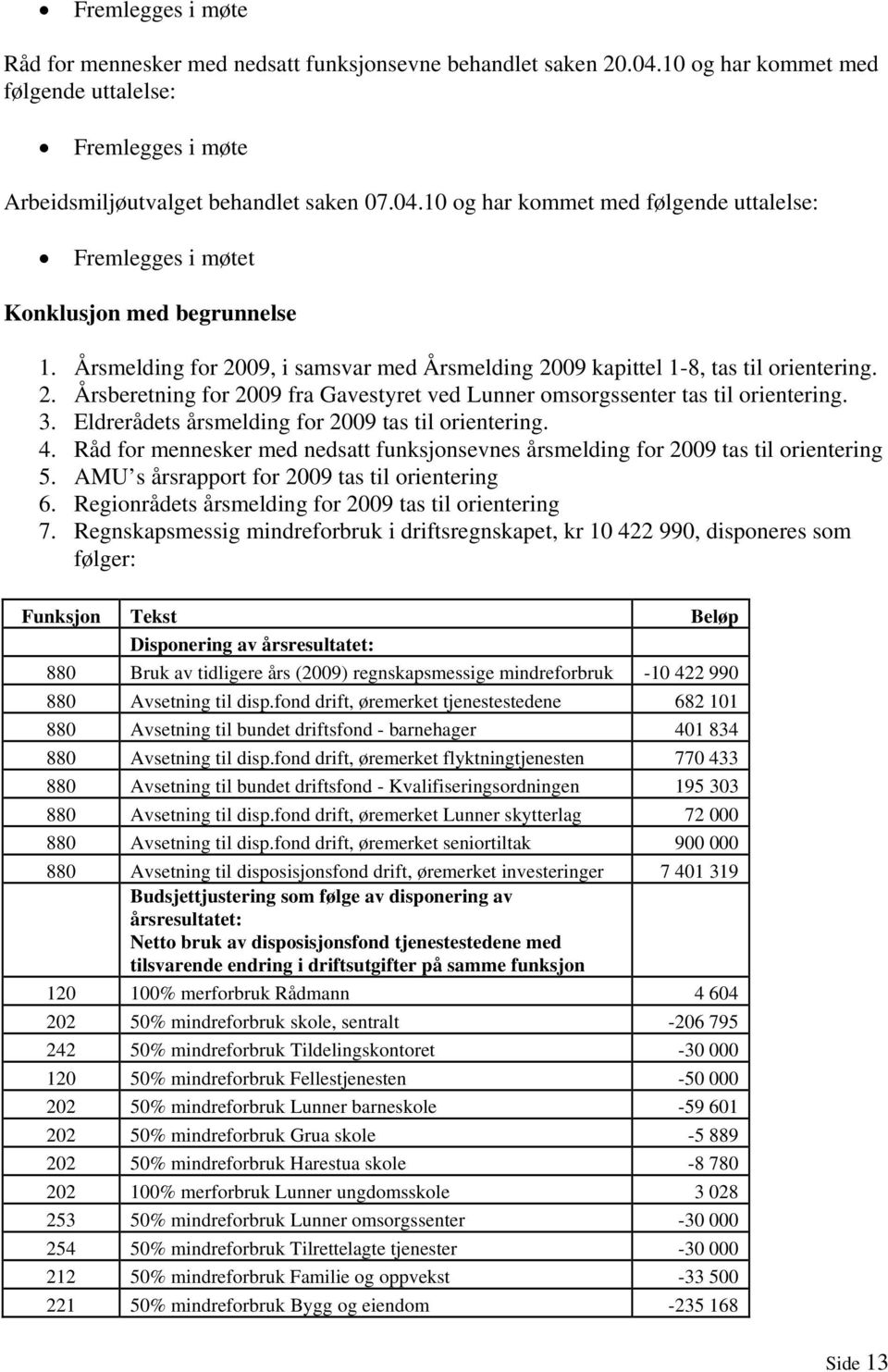 Eldrerådets årsmelding for 2009 tas til orientering. 4. Råd for mennesker med nedsatt funksjonsevnes årsmelding for 2009 tas til orientering 5. AMU s årsrapport for 2009 tas til orientering 6.