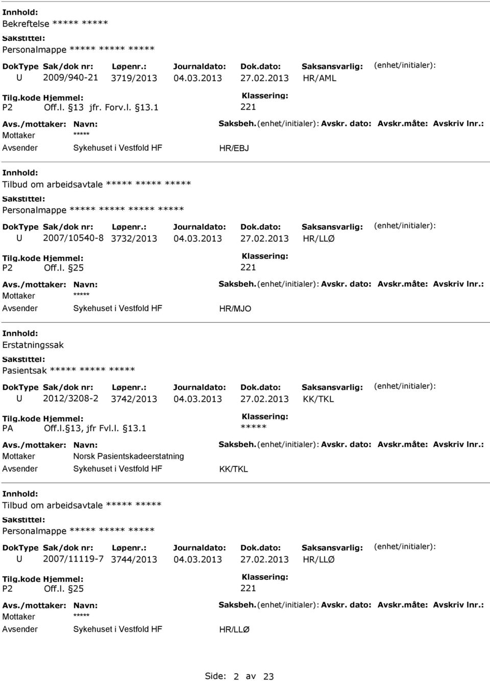 : Erstatningssak Pasientsak 2012/3208-2 3742/2013 KK/TKL Avs./mottaker: Navn: Saksbeh. Avskr. dato: Avskr.måte: Avskriv lnr.