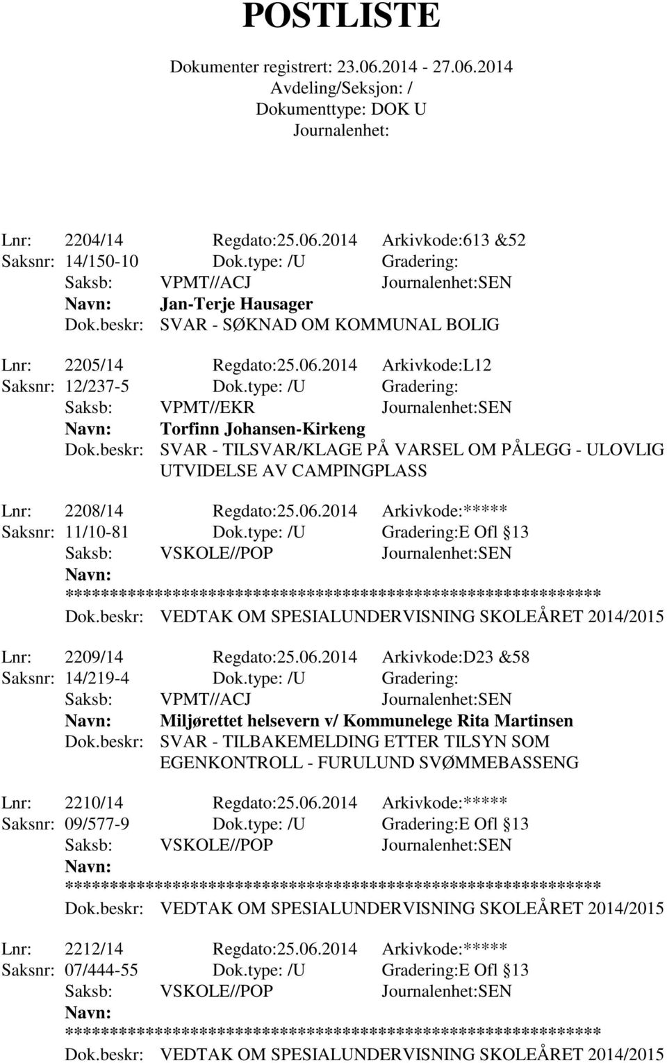 beskr: SVAR - TILSVAR/KLAGE PÅ VARSEL OM PÅLEGG - ULOVLIG UTVIDELSE AV CAMPINGPLASS Lnr: 2208/14 Regdato:25.06.2014 Arkivkode:***** Saksnr: 11/10-81 Dok.