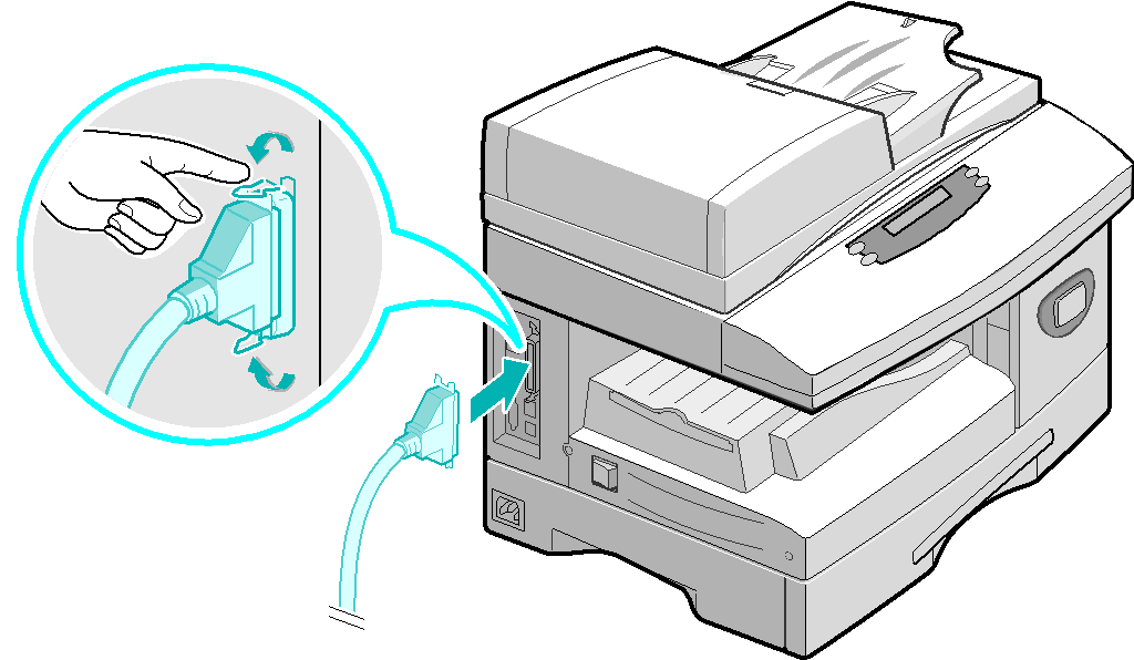 3 USB- eller parallellportkabel FORSIKTIG: Slå av datamaskinen før du kopler til kabelen. Komme i gang Kople til USB-kabelen som fulgte med maskinen.