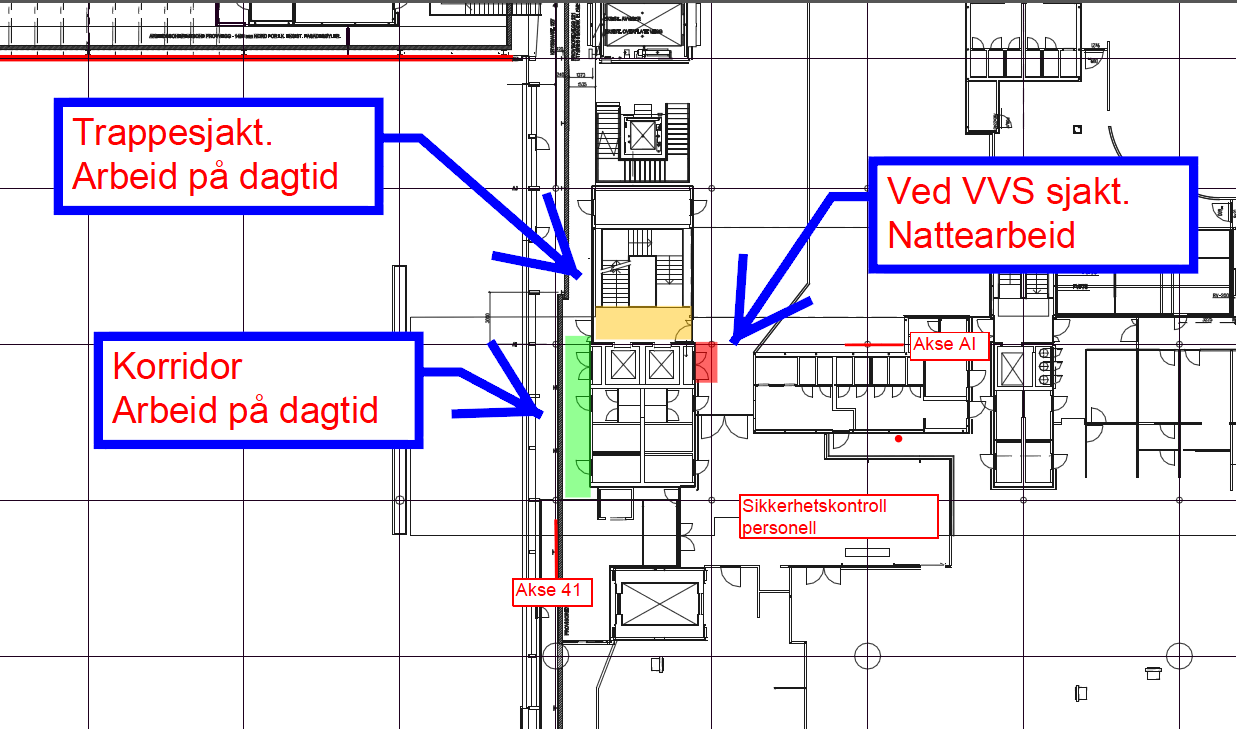 T2U4 2016 Uke 04 Uke 05 Objektsnavn: Sprinkler SBØ til SBV Kontrollområde: SBØ, nivå F, akse AI/41 Eksisterende sprinkleranlegg skal utvides til å forsyne den delen av kontorblokk øst som er inne på